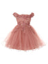 Girls 3D Floral Sequin Tulle Off Shoulder Junior Bridesmaid Dress 4-12